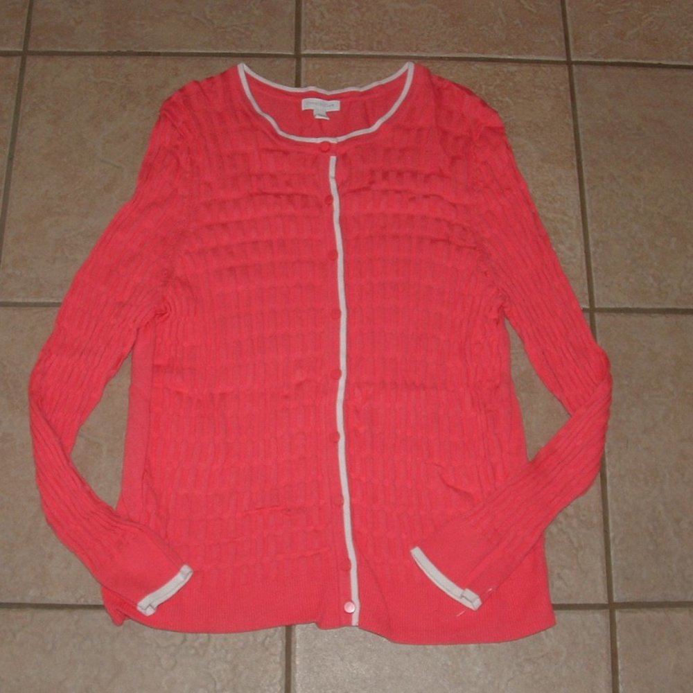Bright Coral Sz Medium Casual or Dress Soft Stretchy Cardigan Sweater